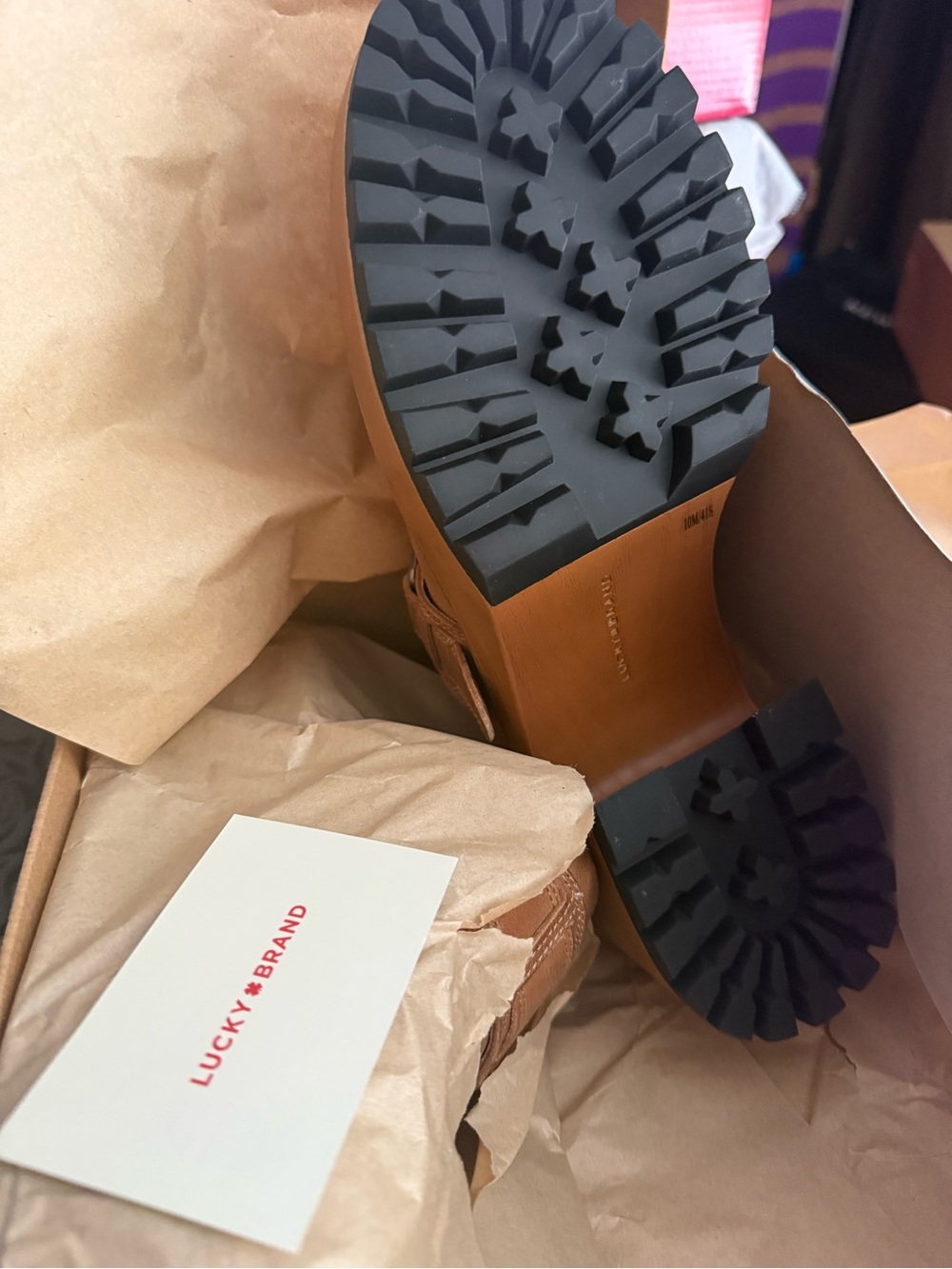 Lucky Brand Tan Leather Lug Sole Clogs - Picture 2 of 4